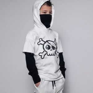 NUNUNU NINJA DESTROYED HOODIE SKULL SWEAT SHIRT 8-9Y